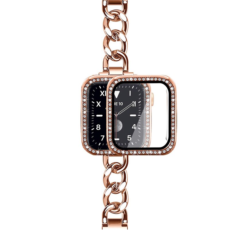 Luxury women watch strap for apple watch 7 41mm 6 SE 40mm band diamond gold case for iwatch 7 6 5 4 45mm 44mm 42mm 38mm bracelet