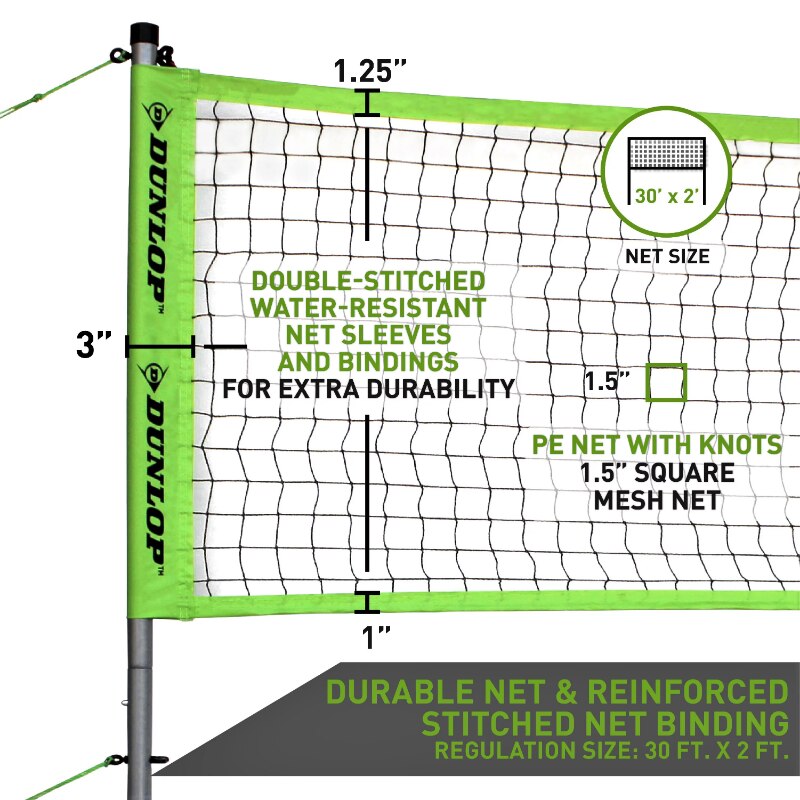 Dunlop Steel Pole Volleyball &amp; Badminton Combo Set, Lawn Game, Green/Black