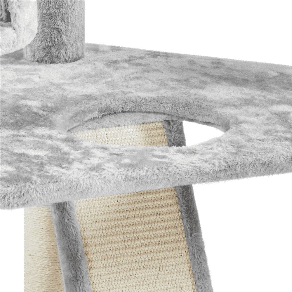 Easyfashion 79&quot; Multilevel Cat Tree Tower with Scratching Posts, Light Gray