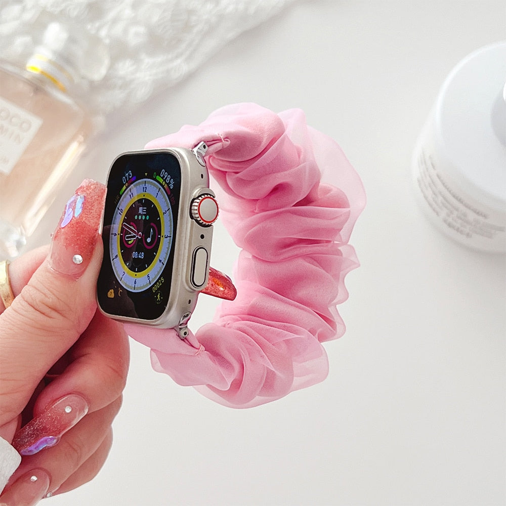 Scrunchie Strap for Apple Watch Band 40mm 41mm 42mm 44mm 45mm 38 49mm Fabric Solo Loop Bracelet for IWatch 8 7 6 5 4 SE 3 2 Band