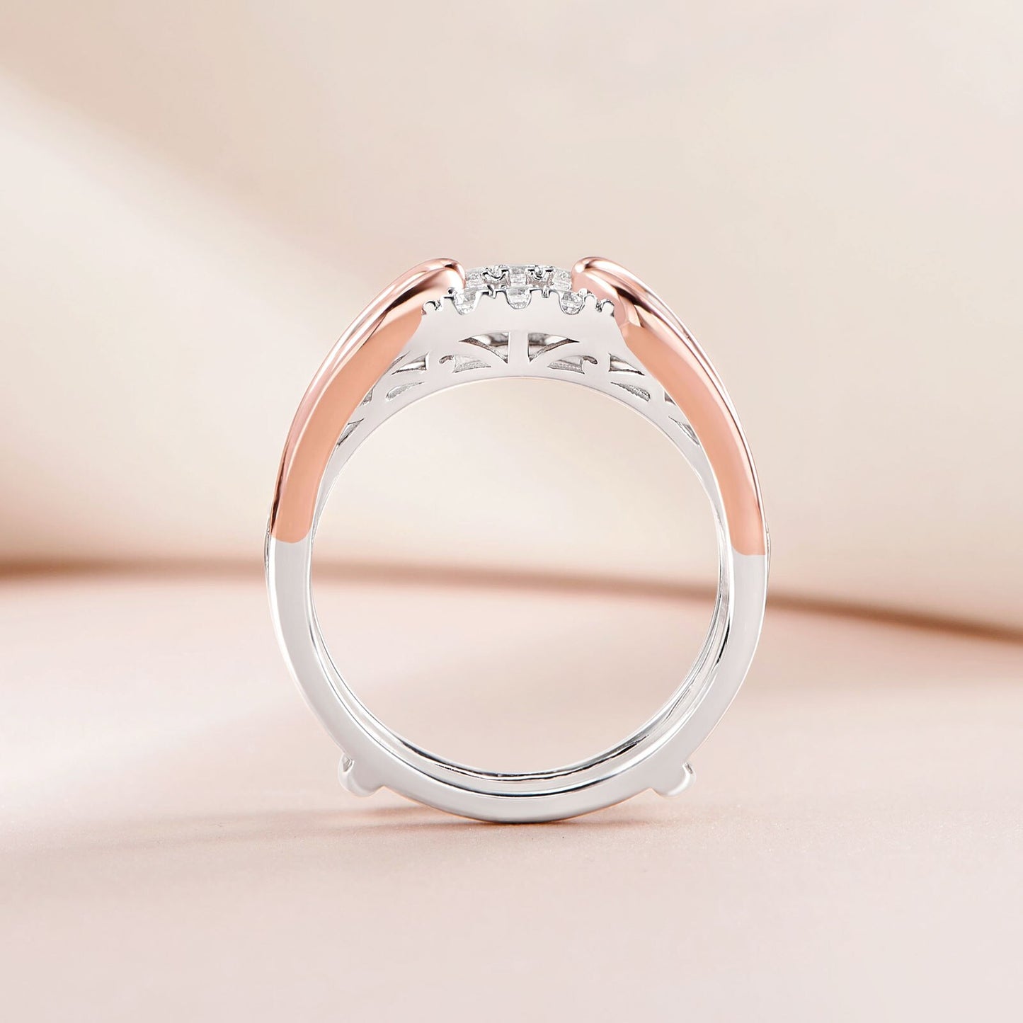 Newshe Genuine 925 Sterling Silver Romantic Rose Gold Guard Enhancer Rings for Engagement Cubic Zircon Wedding Band Jewelry