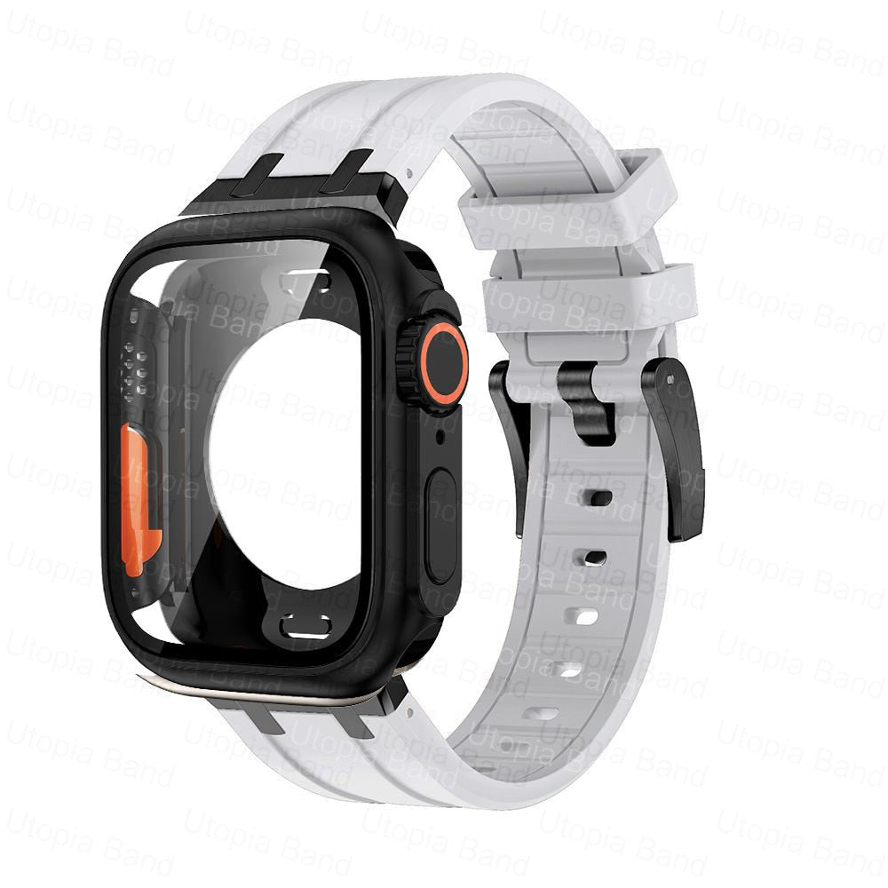 360 Full Protector Change To Ultra Case for Apple Watch 45mm 44mm 8 7 6 SE 5 4 1:1 Appearance Protective Film Rubber Bracelet