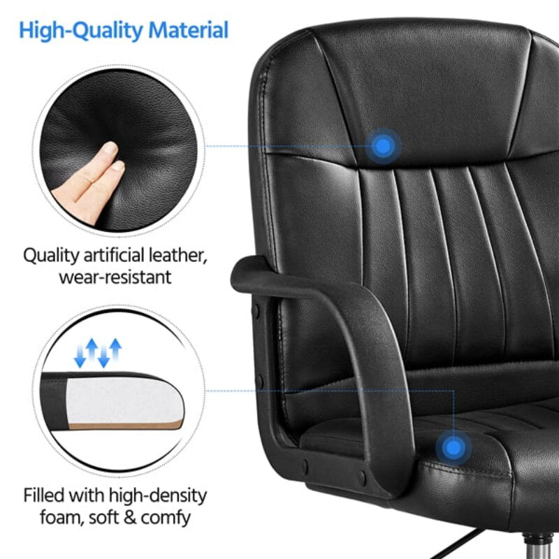 Adjustable Faux Leather Swivel Office Chair, Black  Office Chair Ergonomic