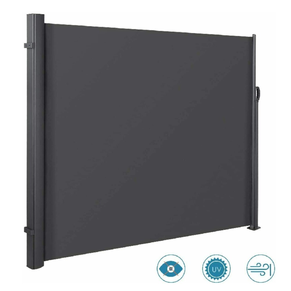 Retractable Side Awning Outdoor Patio Screen Fence Privacy Divider Garden Outdoor Pool Patio Terrace Sun Shade Wind Screen Black