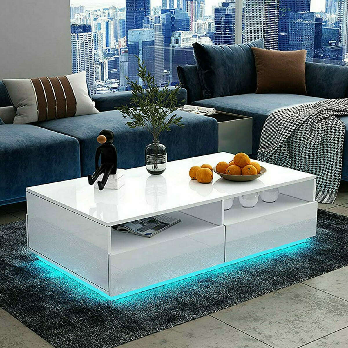 RGB LED Coffee Table High Gloss Simple Design Side Table for Living Room Furniture Tea Table Desks Home Storage Organzier