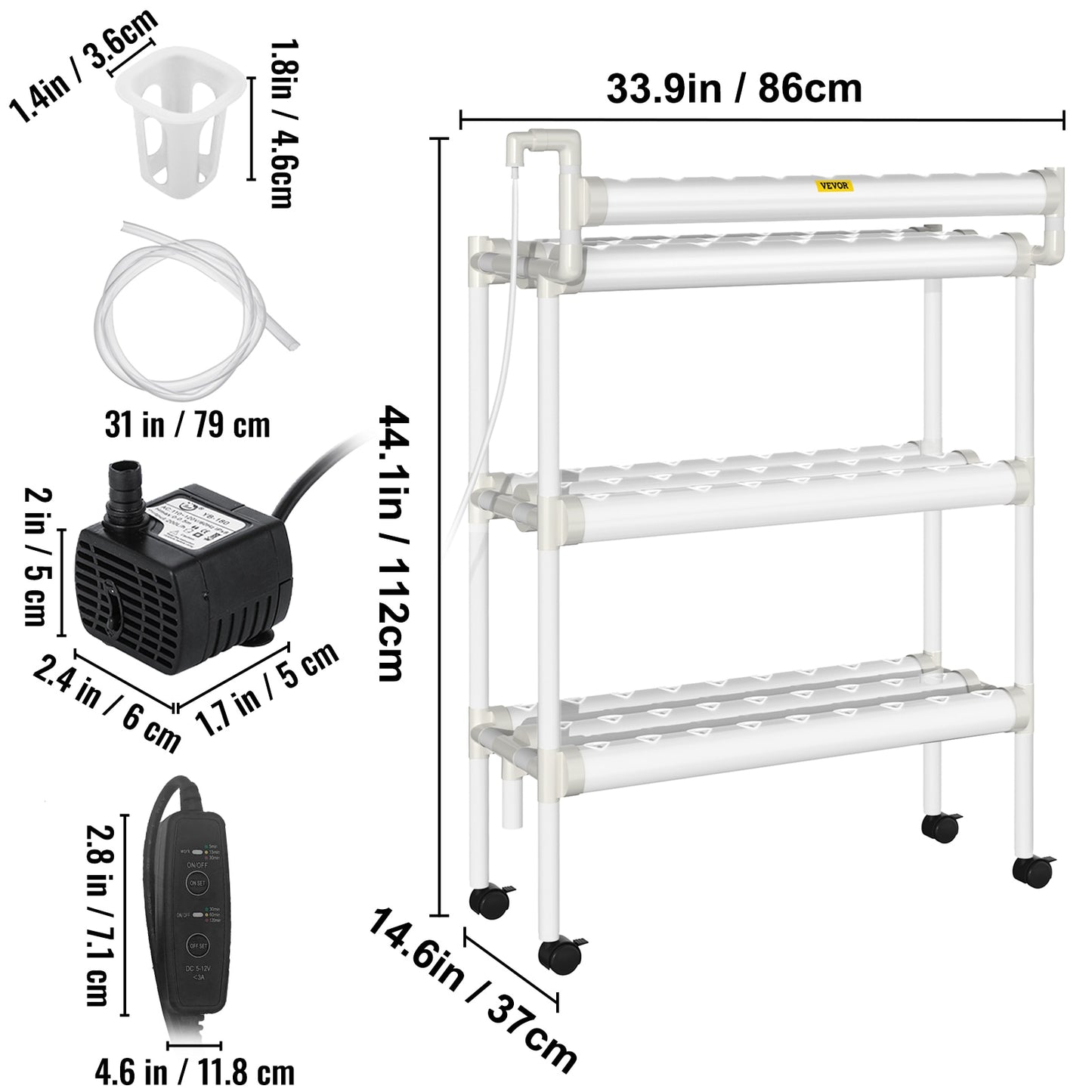 VEVOR Hydroponic Grow Kit Hydroponics System 36/54/72/90/108 Sites 1/2/3/4 Layers 4/6/8/10/12 Pipes Vegetables Lawn &amp; Garden