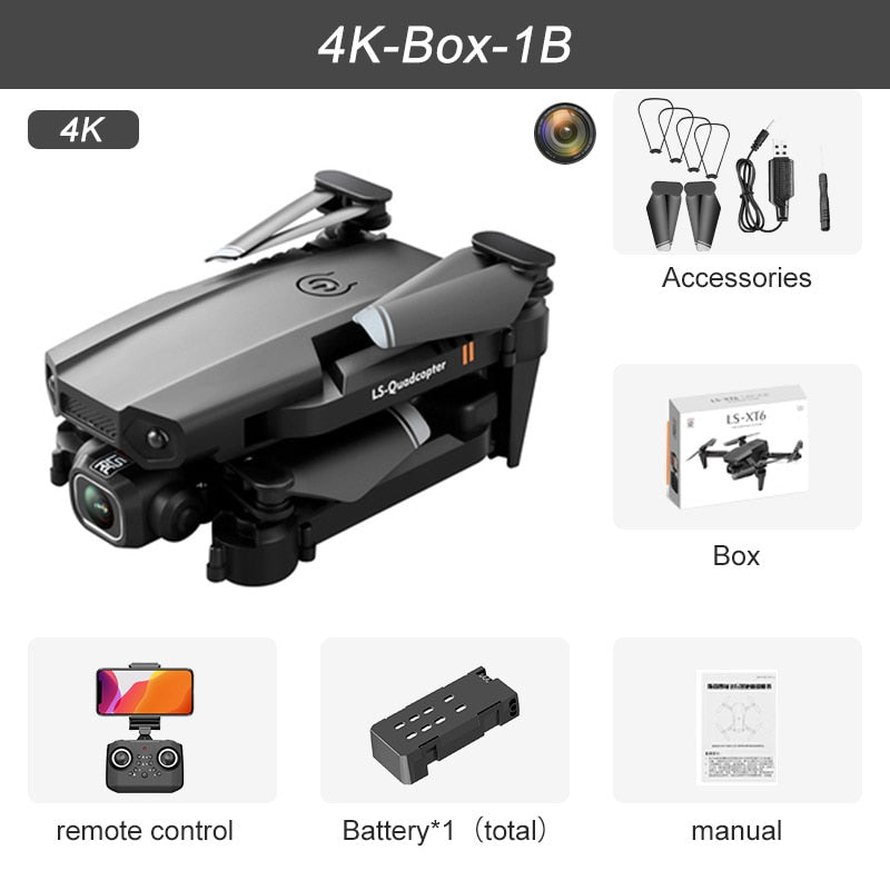 JINHENG XT6 Mini Drone 4K 1080P HD Camera WiFi Fpv Air Pressure Altitude Hold Foldable Quadcopter RC Dron Kid Toy Boys GIfts