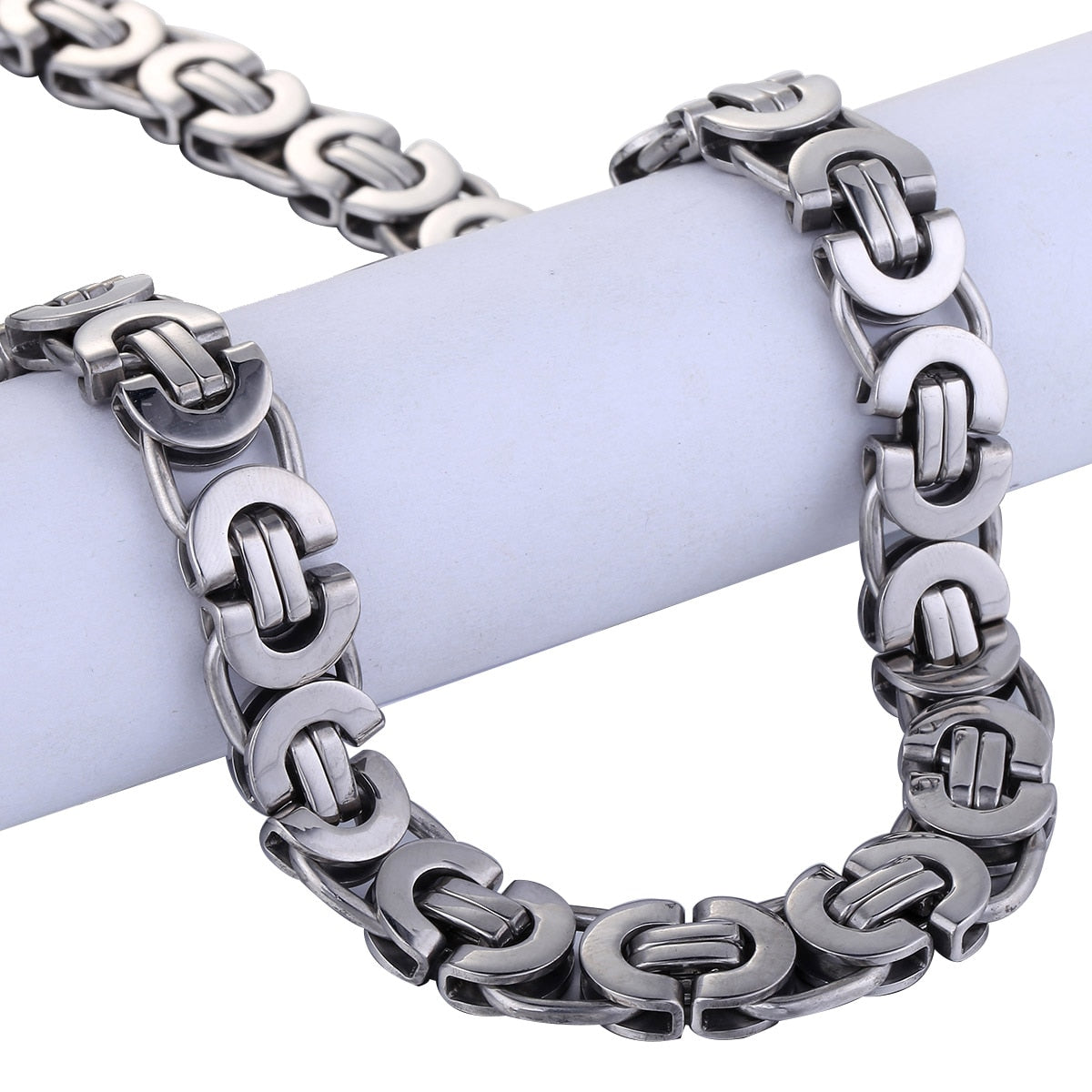 11mm 316L Stainless Steel Flat Byzantine Link Necklace For Mens Boys Punk Hip Hop Silver Color Choker Necklaces KN05