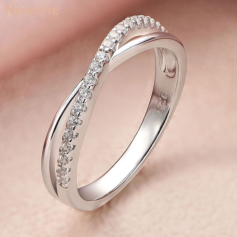 Newshe 925 Sterling Silver New Trend Stacking Infinity Wedding Ring for Women Brilliant Cubic Zircon Fine Jewelry Gift Souvenir