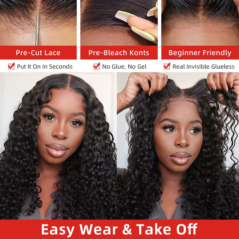 Human Hair Wigs 13x4 Glueless Wig Human Hair Ready to Wear Transparent Lace Front Wig Deep Water Wave Braziian Human Hair Wigs