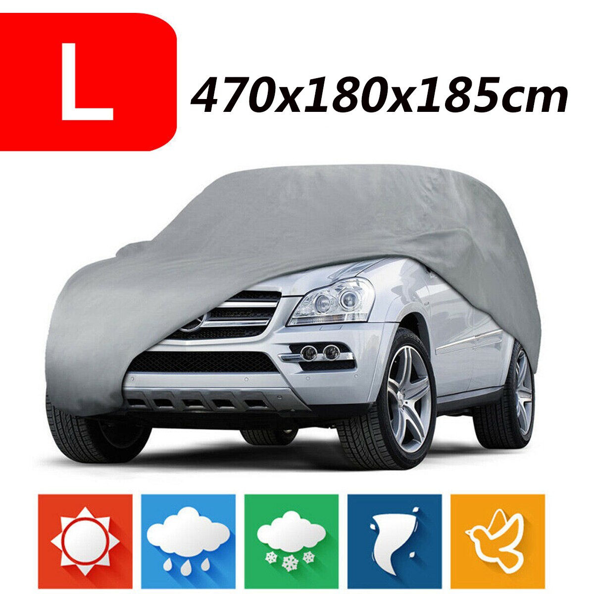 Universal SUV Full Car Covers Indoor Outdoor Windproof Anti Dust Sun Rain Snow Protection UV Car Silver Case Cover M/L/XL/XXL