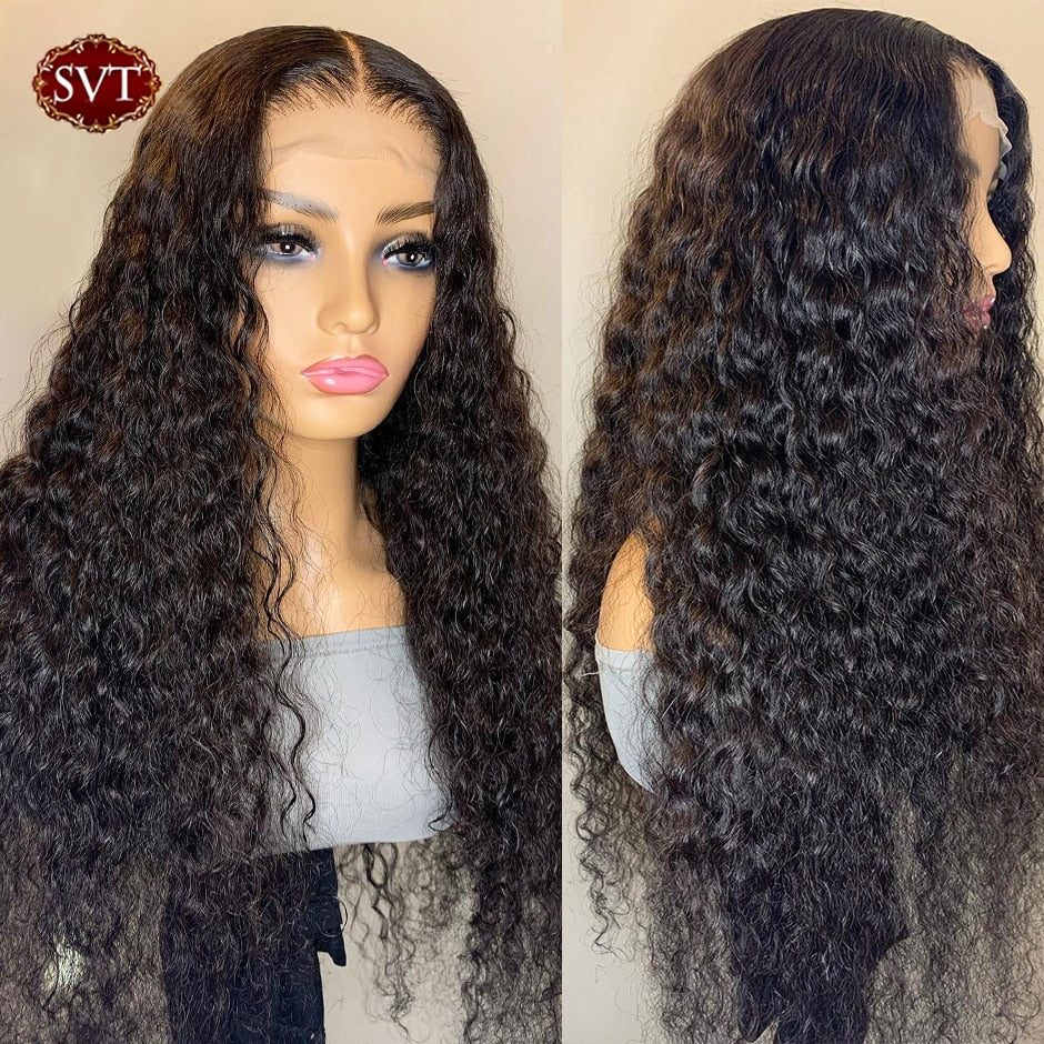 SVT Water Wave Lace Frontal Human Hair Wigs For Women Curly Frontal Wig Indian Hair Glueless Wet And Wavy 4x4 Curly Closure Wig