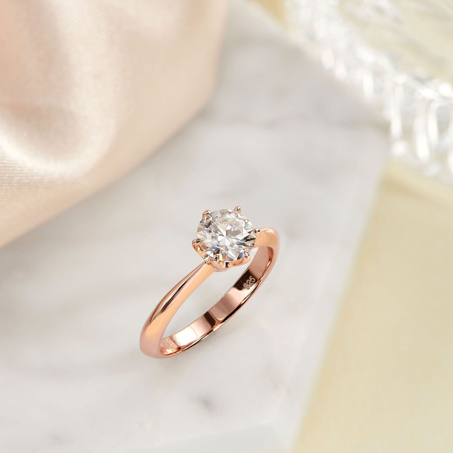 Newshe Yellow ＆ Rose Gold Solid 925 Sterling Silver Wedding Engagement Moissanite Rings For Women Solitaire 1.0ct D SSV1