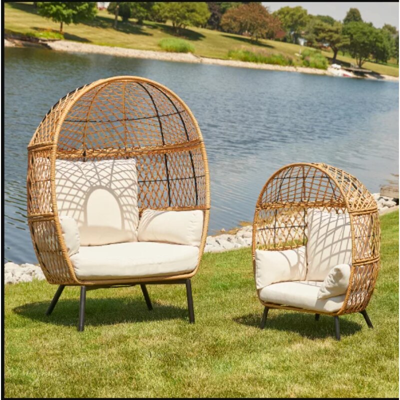 Better Homes &amp; Gardens Kid&#39;s Ventura Outdoor Wicker Stationary Egg Chair with Cream Cushions outdoor chair  garden chair