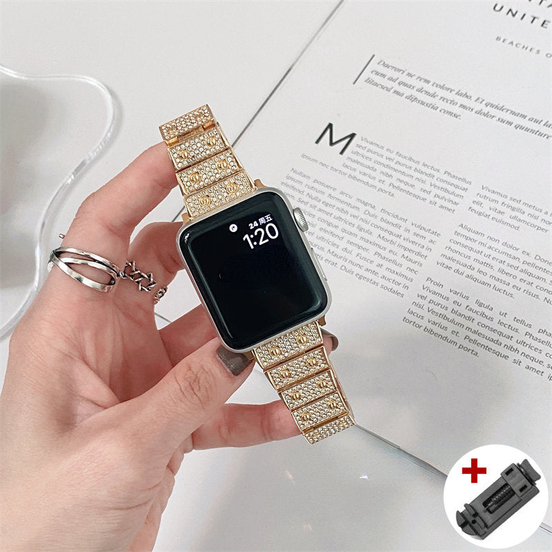 Luxury Diamond Band For Apple Watch 8 7 41 45mm Ultra 49mm For iWatch Series 6 SE 5 4 38 40 42 44mm Women Stainless Steel Strap