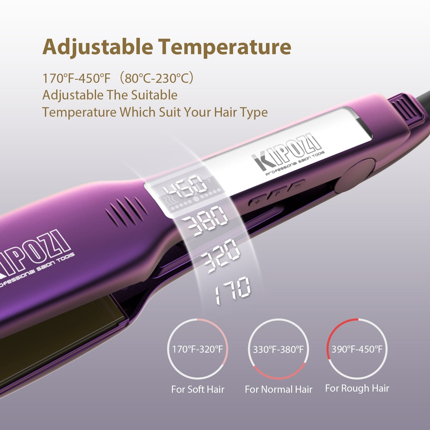 KIPOZI KP-139 Professional Straightener Titanium Flat Iron with Digital LCD Display Dual Voltage Instant Heating Curling Iron