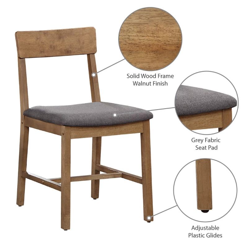 Mainstays Wood Dining Chair 4 Pack, Walnut Color, Grey Fabric Upholstered Seat Pad, Include 4 Chairs