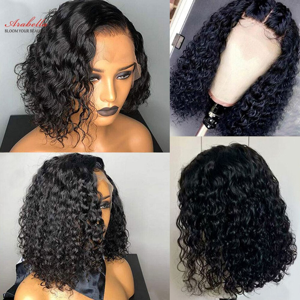 Deep Curly Wig 13x4 Transparent Lace Frontal Wig 100% Human Hair Wigs PrePlucked Bleached Knots Arabella Remy Deep Wave Lace Wig