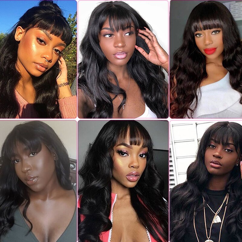 250 Density Body Wave Wig Malaysian Remy Loose Water Wave Human Hair Wigs With Bangs Human Hair Wig For Women 30 Inch Fringe Wig