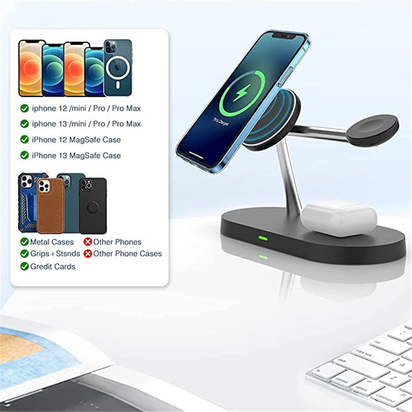 30W 3 in 1 Magnetic Wireless Charger Stand for iPhone 14 13 12 Pro Max Apple Watch 8 7 Airpods Induction Fast Charging Station