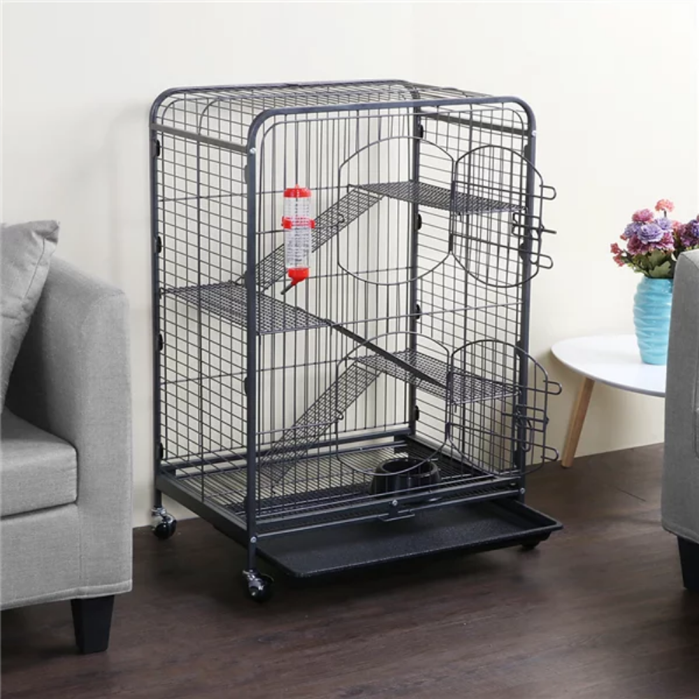 Metal Ferret and Small Animal Cage, Black, 37&#39;&#39; Cat Cages Pet Kennel,