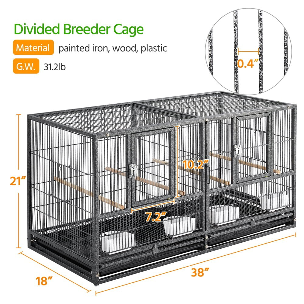 Stackable Divided Breeder Bird Cage for Small Birds, 18-Inch Wide,Durable, Sturdy,Heavy-Duty,Safe,Black