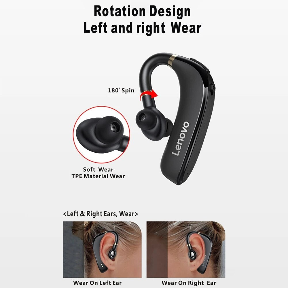 Original Lenovo HX106 Wireless Bluetooth Headset IPX5 Ear Hook Bluetooth 5.0 Earbud With Microphone 20 Hours For Driving Meeting