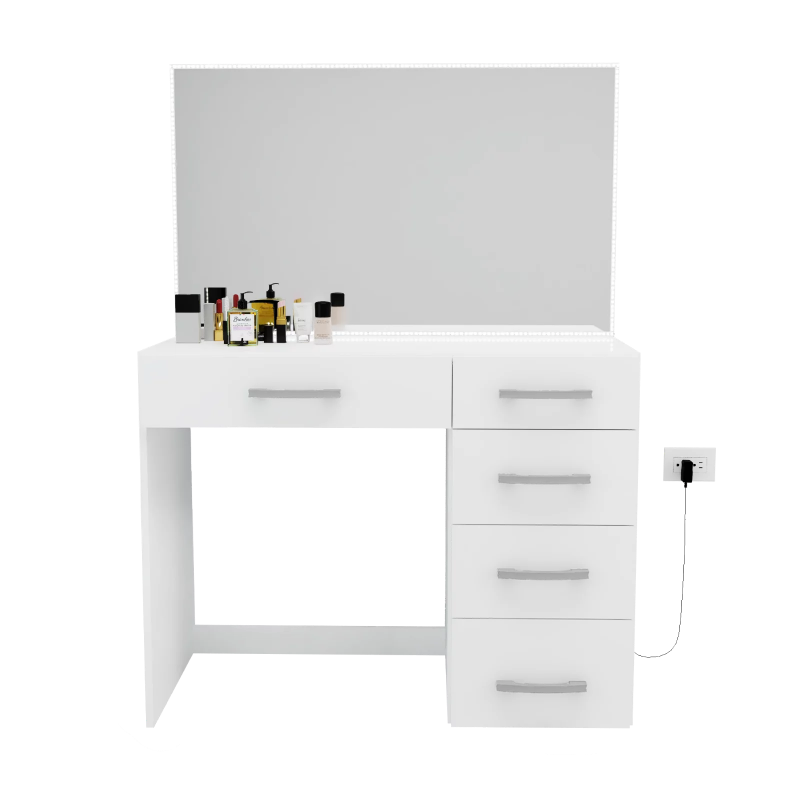 Ember Interiors Zoey Modern White Painted Vanity Table, Lights, for Bedroom makeup table vanity desk