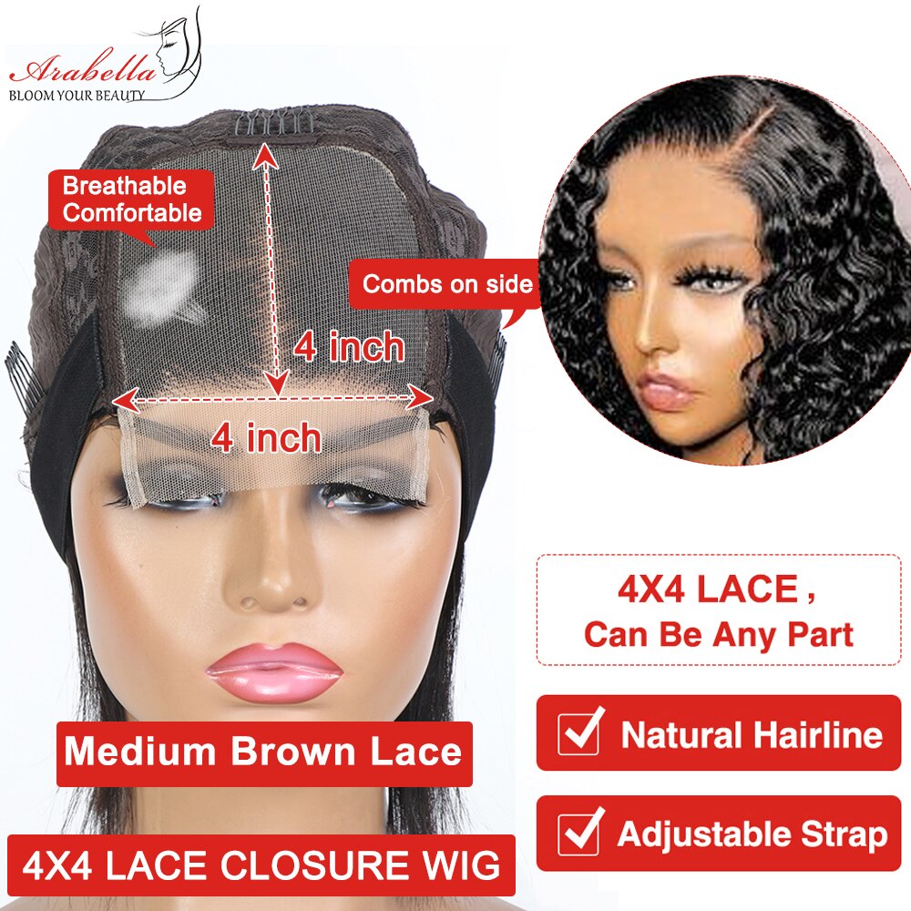 Deep Curly Wig 13x4 Transparent Lace Frontal Wig 100% Human Hair Wigs PrePlucked Bleached Knots Arabella Remy Deep Wave Lace Wig