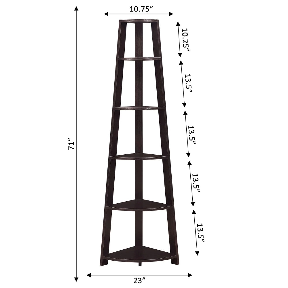 5 Tier Corner Bookcase, Black Storage Holders Racks