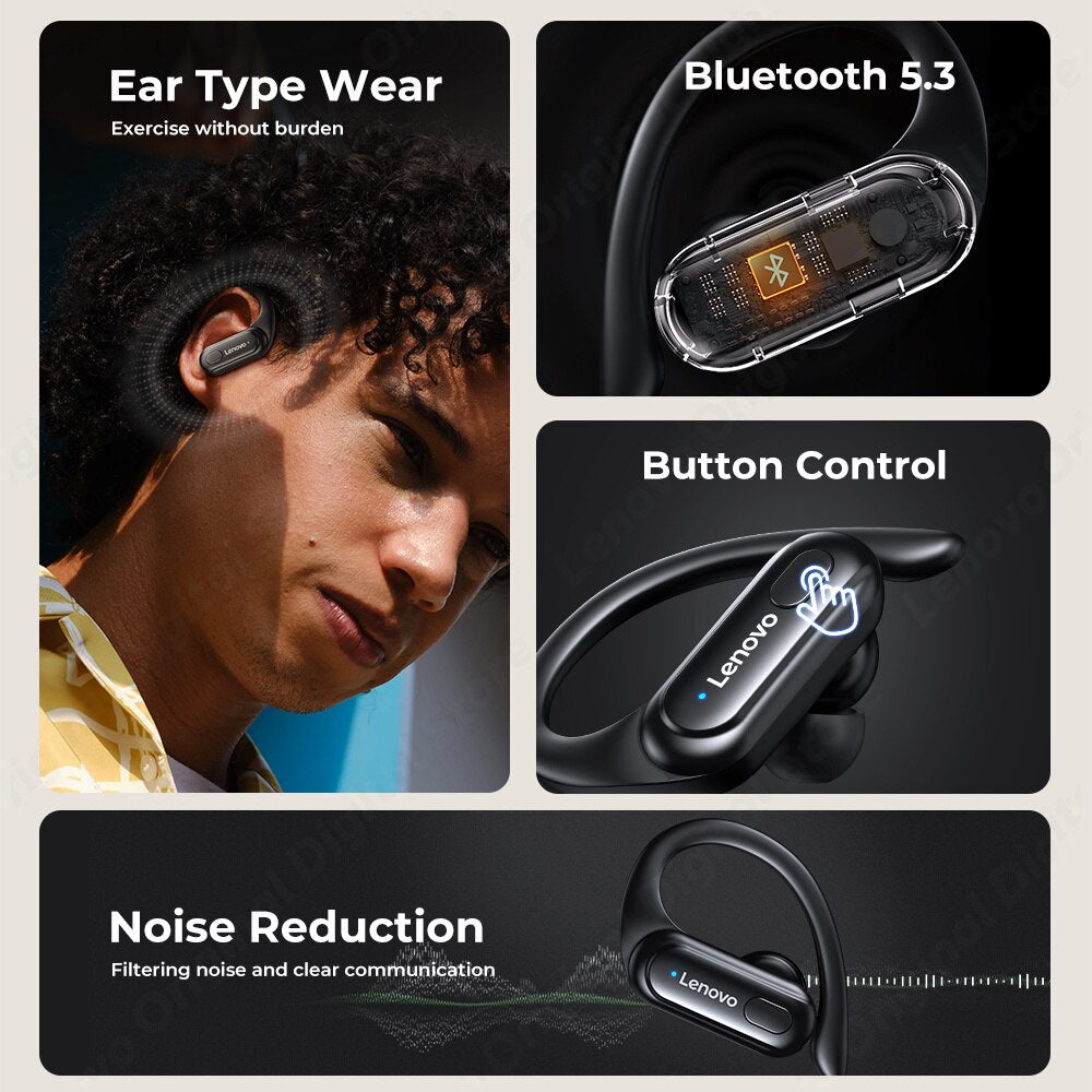 Lenovo XT60 Bluetooth 5.3 Earphones True Wireless Headphones Button Control Noise Reduction Earhooks Waterproof with Mic Headset