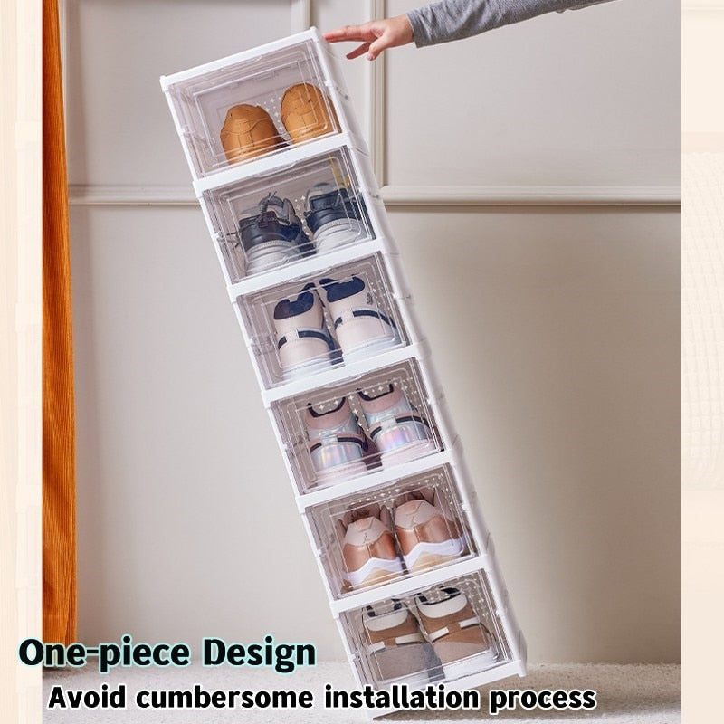 6 Layers Shoes Box Foldable Transparent Sneaker Shoe Storage Organizers Box Stackable Dustproof High-top Cabinet Shoe Rack Shelf