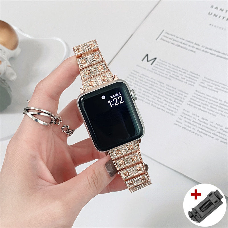 Luxury Diamond Band For Apple Watch 8 7 41 45mm Ultra 49mm For iWatch Series 6 SE 5 4 38 40 42 44mm Women Stainless Steel Strap