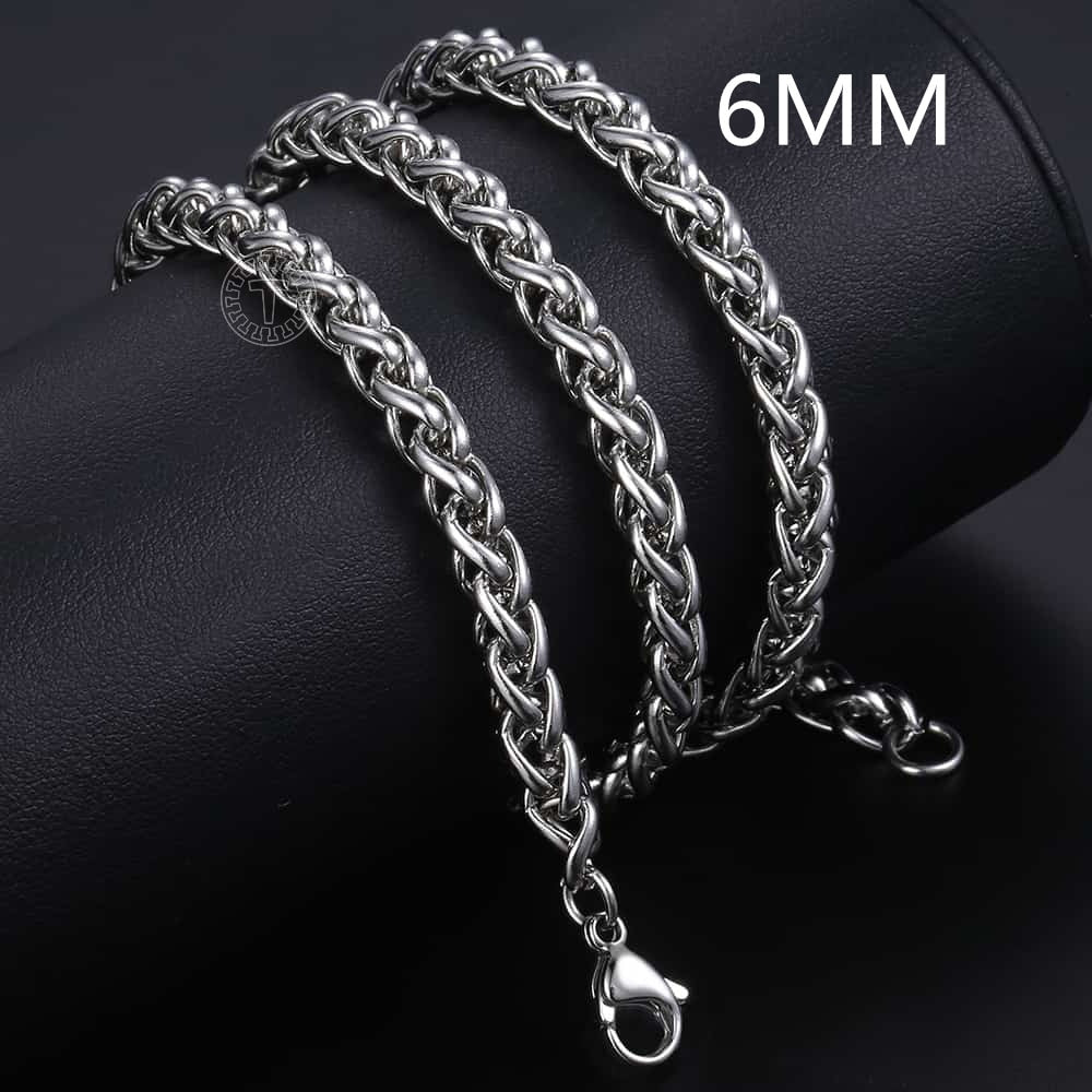 3/4/5/6/8mm Braided Wheat Link Chain For Men Women Stainless Steel Spiga Franco Necklace Hip Hop Jewelry 18-24inch dropshipping