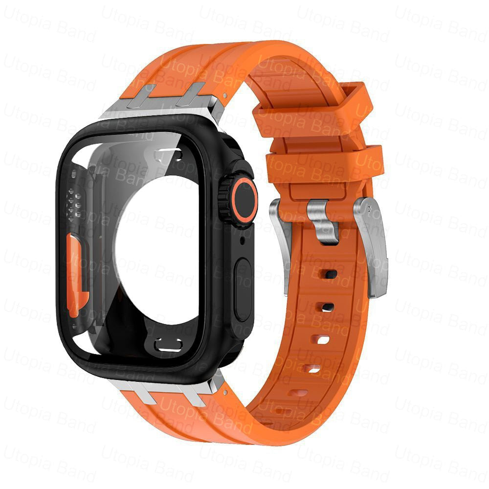 360 Full Protector Change To Ultra Case for Apple Watch 45mm 44mm 8 7 6 SE 5 4 1:1 Appearance Protective Film Rubber Bracelet