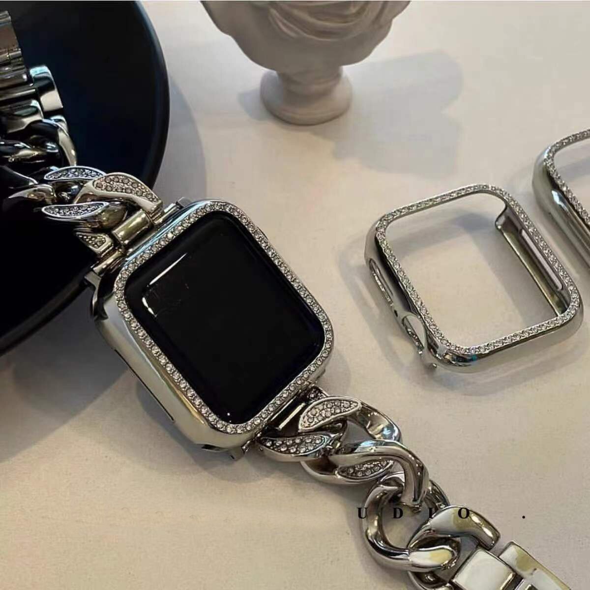 Stainless Steel Luxury Diamond Bracelet for Apple Watch Ultra 49mm Band 8 7 41mm 6 5 4 se 38 42mm Strap for iwatch 40 44mm 45mm