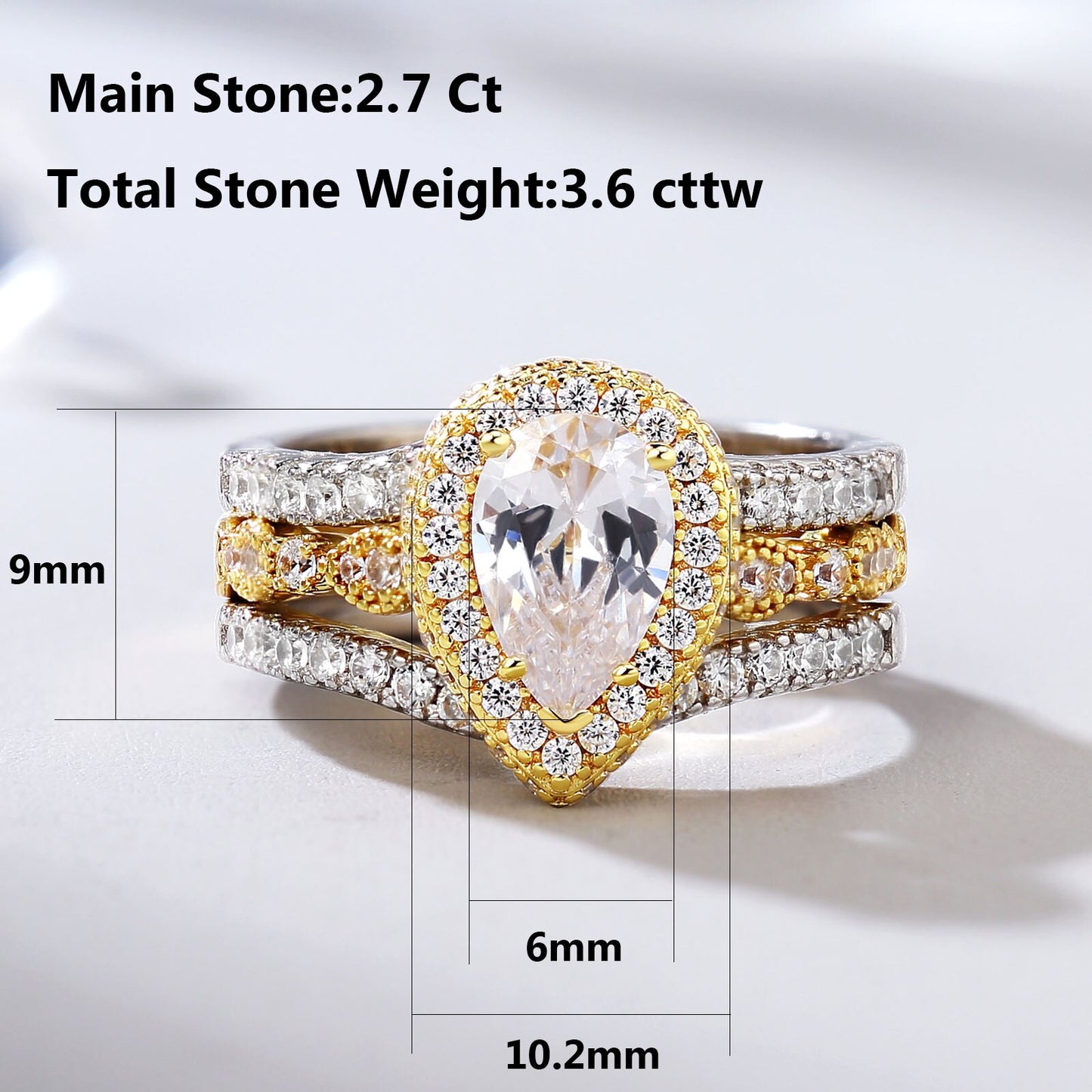 Newshe Yellow & Rose Gold Engagement Ring 925 Sterling Silver Adjustable Enhancer Wedding Band Simulated Diamond AAAAA CZ