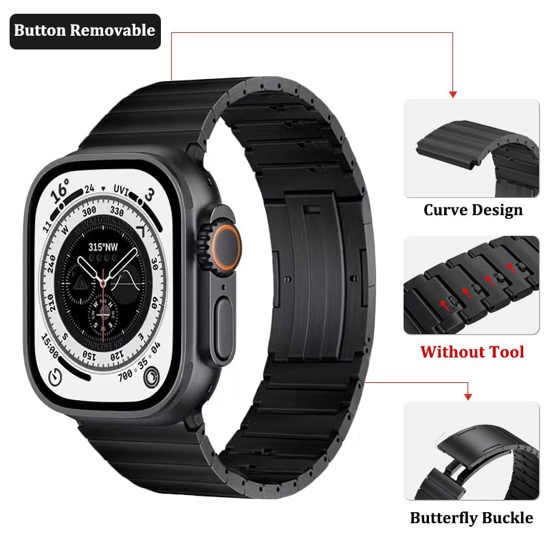 Titanium Alloy Luxury Band for Apple Watch 8 7 41 45mm Ultra 49mm Strap Link Bracelet for iWatch Series 6 5 4 3 SE 38 40 42 44MM