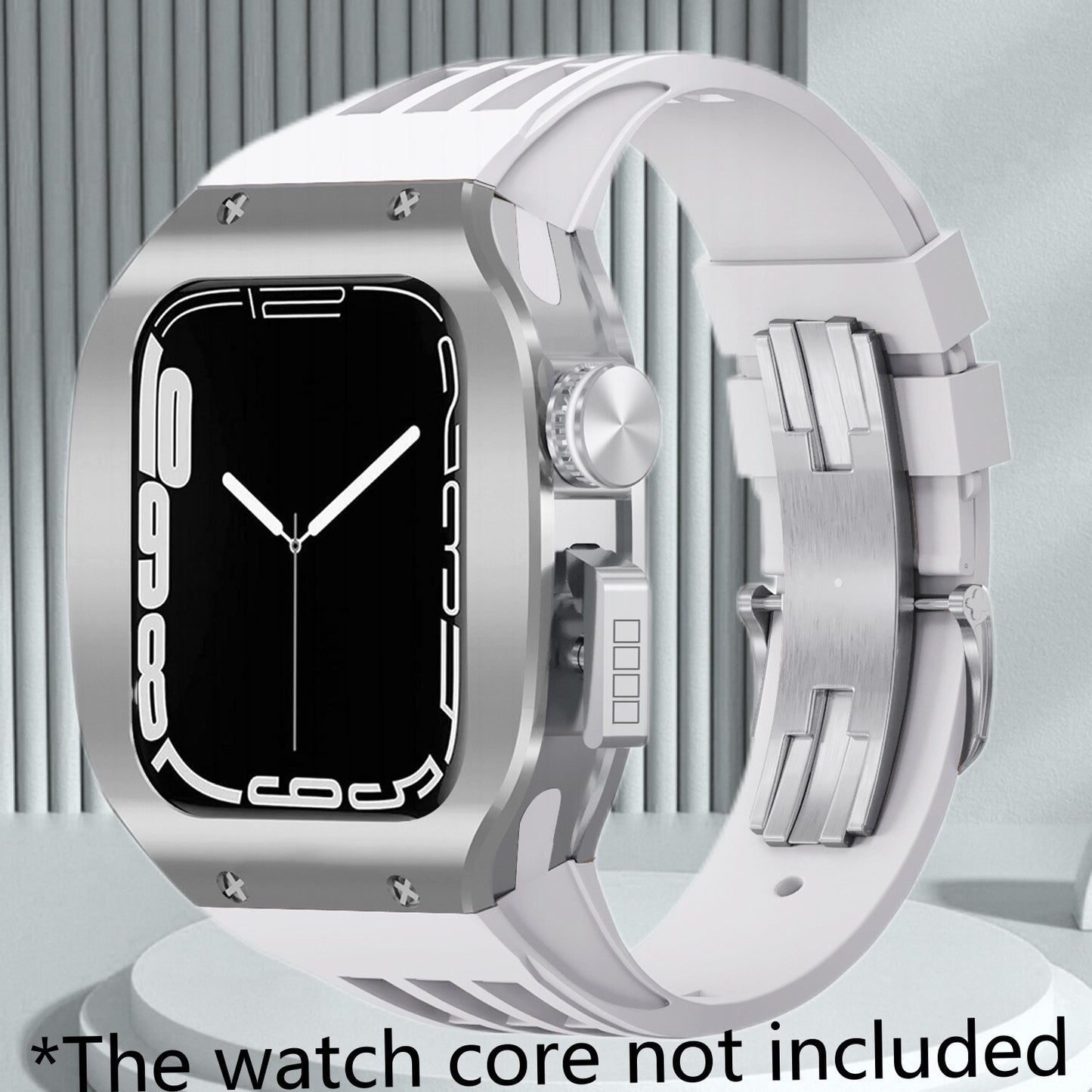 Luxury Titanium Modification Kit For Apple Watch 8 7 45mm Metal Bezel Case For iWatch Series 8 7 6 SE 5 44mm Rubber Strap Band