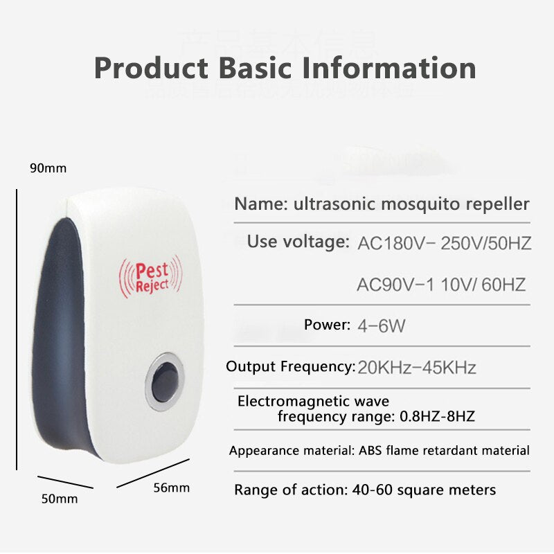 EU Ultrasonic Mouse Cockroach Mosquito Repeller Insect Spider Repeller Home Pest Control Repellent Device Pest Exterminator