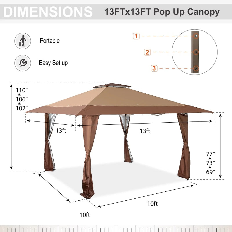 MF Studio 13 x 13ft  Canopy Tents Gazebo Shade Canopy for Outside, Party - BrownOutdoor awning sheds pergola