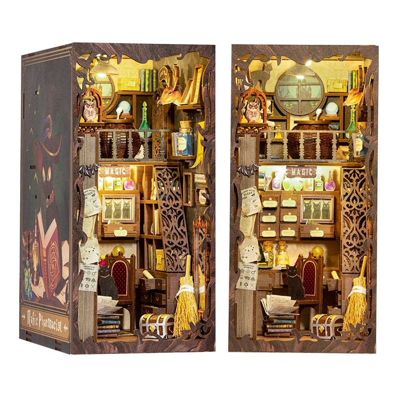 CUTEBEE Puzzle 3D DIY Book Nook Kit Eternal Bookstore Wooden Dollhouse with Light Magic Pharmacist Building Model Toys for Gifts