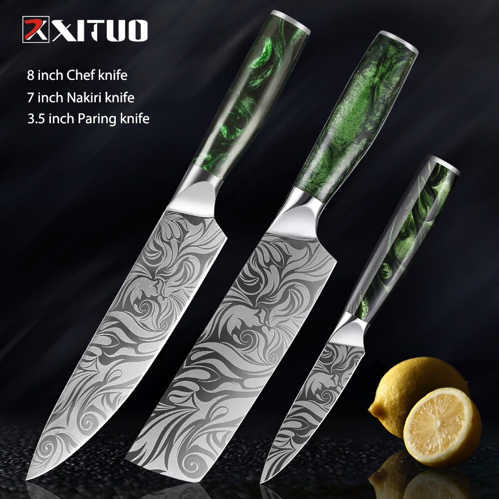 XITUO 1-8pc Kitchen knife Set Stainless Steel Pro Chef Knives Ultra Sharp Santoku Nakiri Bread Cleaver Boning Knife Cooking Tool