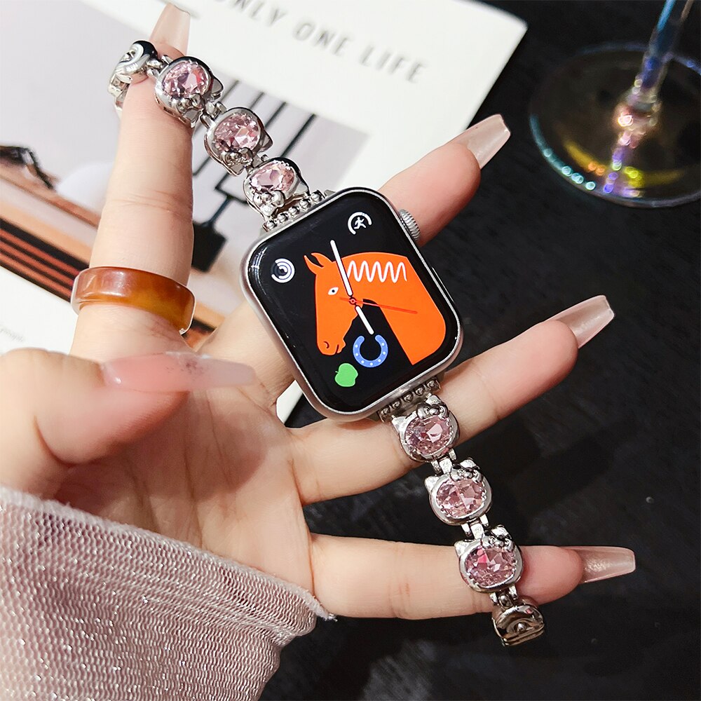 Kitty Cat Metal Strap for Apple Watch Band 40mm 41mm 42mm 44mm 45mm 38 49mm Cute Women Bracelet for Iwatch 8 7 6 5 4 Se 3 Ultra