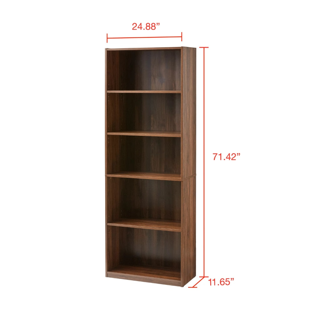 5-Shelf Bookcase with Adjustable Shelves, Canyon Walnut