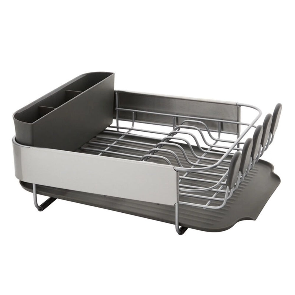 Kitchen Stainless Steel Wrap Compact Dish Rack In Satin Gray Racks &amp; Holders