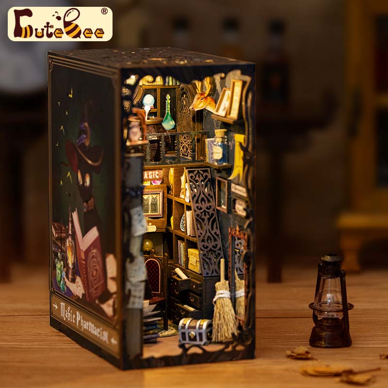 CUTEBEE Book Nook DIY Gifts Toy Miniature House Dollhouse Booknook Touch Light Model Building for Decoration Eternal Bookstore