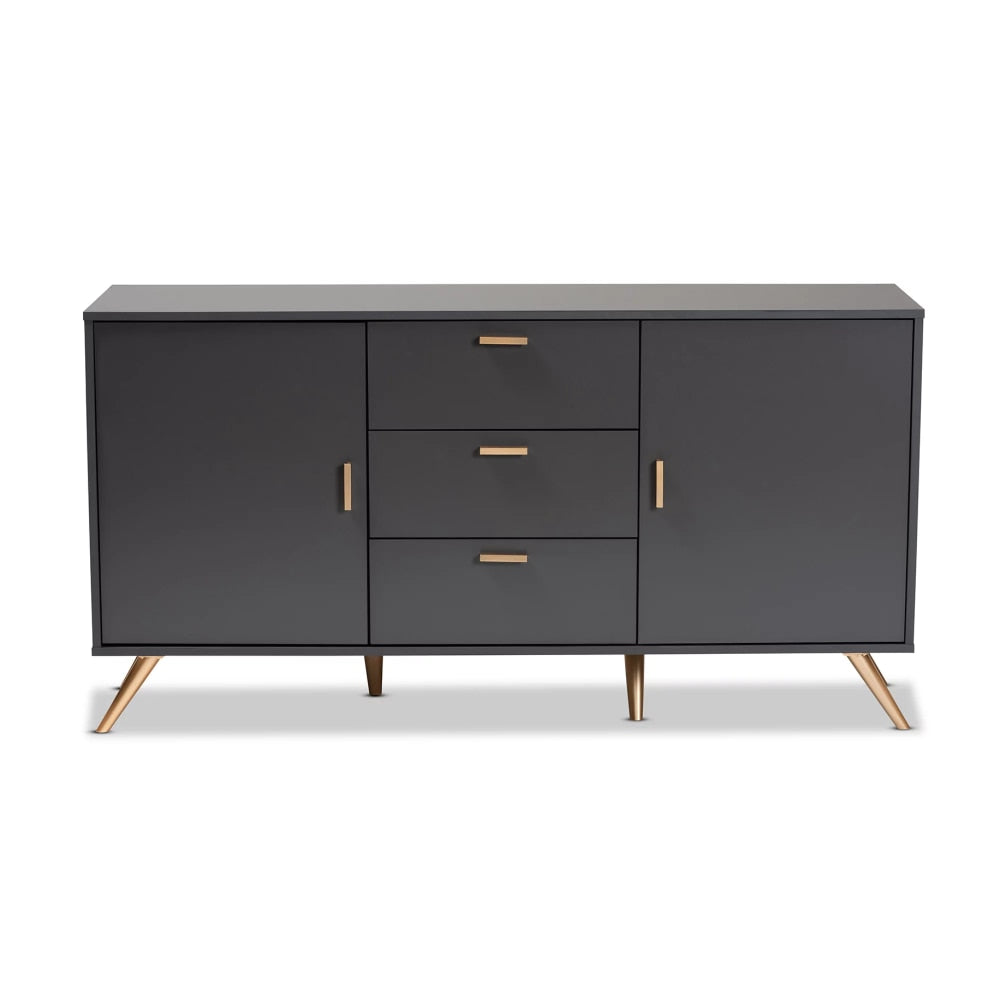 Kelson Modern and Contemporary Dark Grey and Gold Finished Wood 2-Door Sideboard Buffet