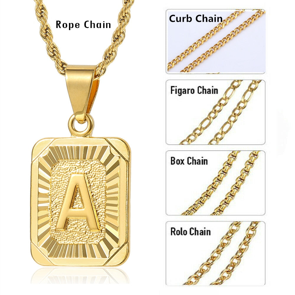 Trendy Gold Color  A-Z Letters Pendant Necklace For Women Men Name Choker Stainless Steel Multi Chains 18inch Dropshipping