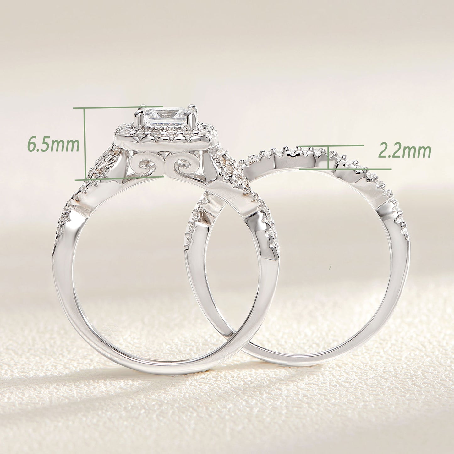 Newshe 2 Pcs 925 Sterling Silver Engagement Ring Wedding Band For Women Princess Cut White AAAAA Cubic Zirconia Classic Jewelry